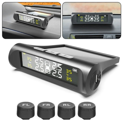 Pantalla LCD Digital Universal inteligente para coche TPMS sistema de supervisión de presión de neumáticos 4 sensores alarma de seguridad automática carga Solar