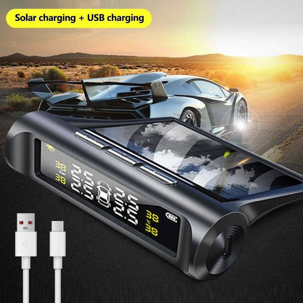 Pantalla LCD Digital Universal inteligente para coche TPMS sistema de supervisión de presión de neumáticos 4 sensores alarma de seguridad automática carga Solar