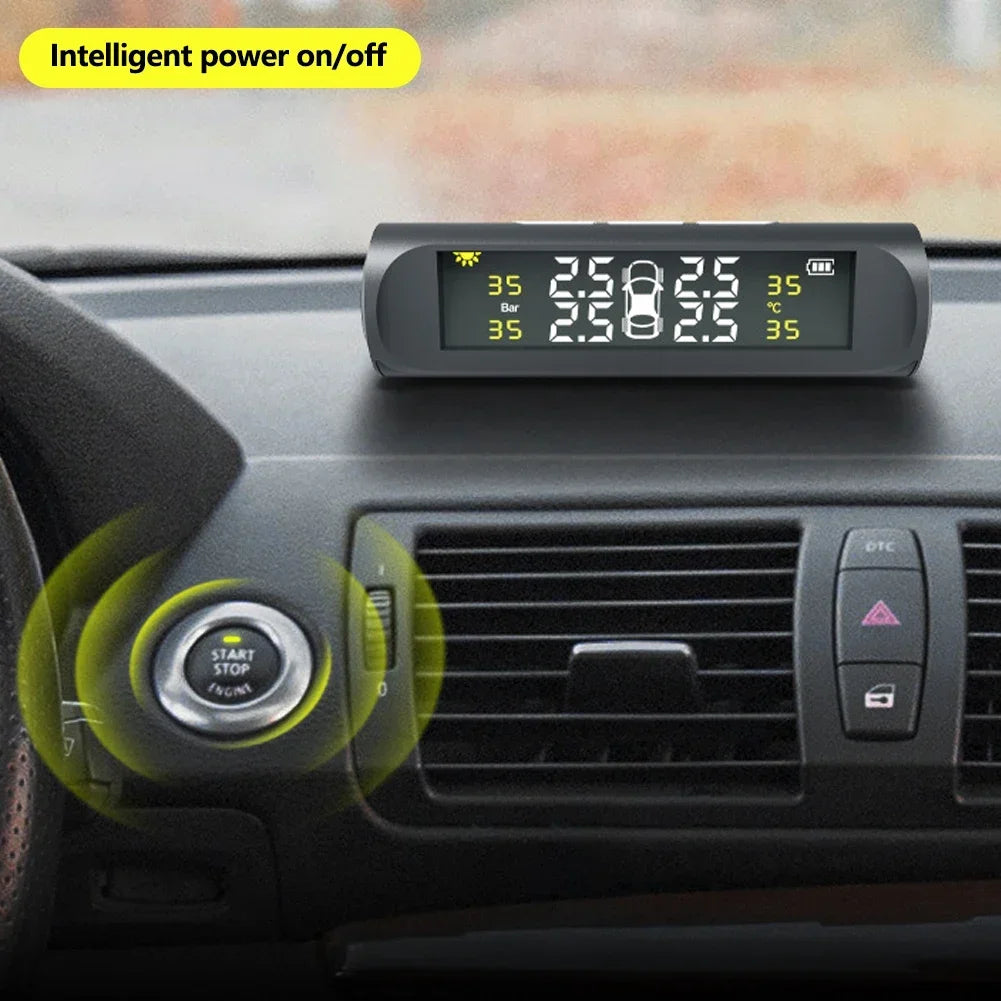 Pantalla LCD Digital Universal inteligente para coche TPMS sistema de supervisión de presión de neumáticos 4 sensores alarma de seguridad automática carga Solar