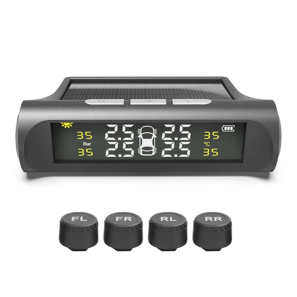 Pantalla LCD Digital Universal inteligente para coche TPMS sistema de supervisión de presión de neumáticos 4 sensores alarma de seguridad automática carga Solar