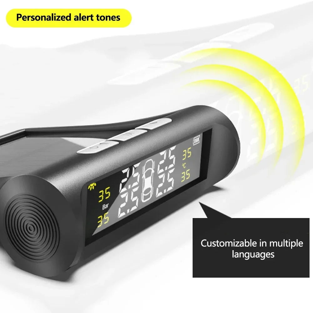 Pantalla LCD Digital Universal inteligente para coche TPMS sistema de supervisión de presión de neumáticos 4 sensores alarma de seguridad automática carga Solar